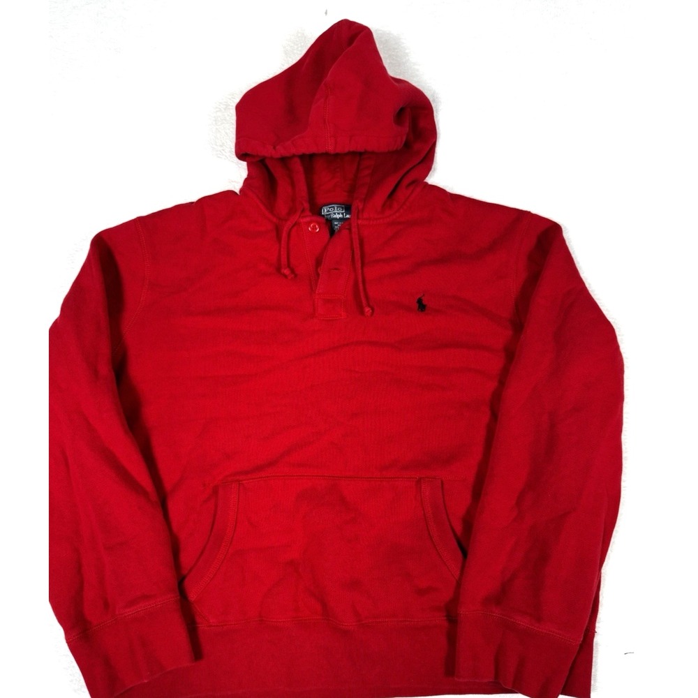 Vintage Polo Ralph Lauren Hoodie Mens XXL Red Pony 1/4 Button Up 90s Pullover